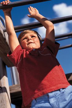 Kid on monkey bar 