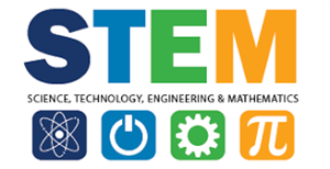 STEM with symbols of each science, technology, engineering and math 