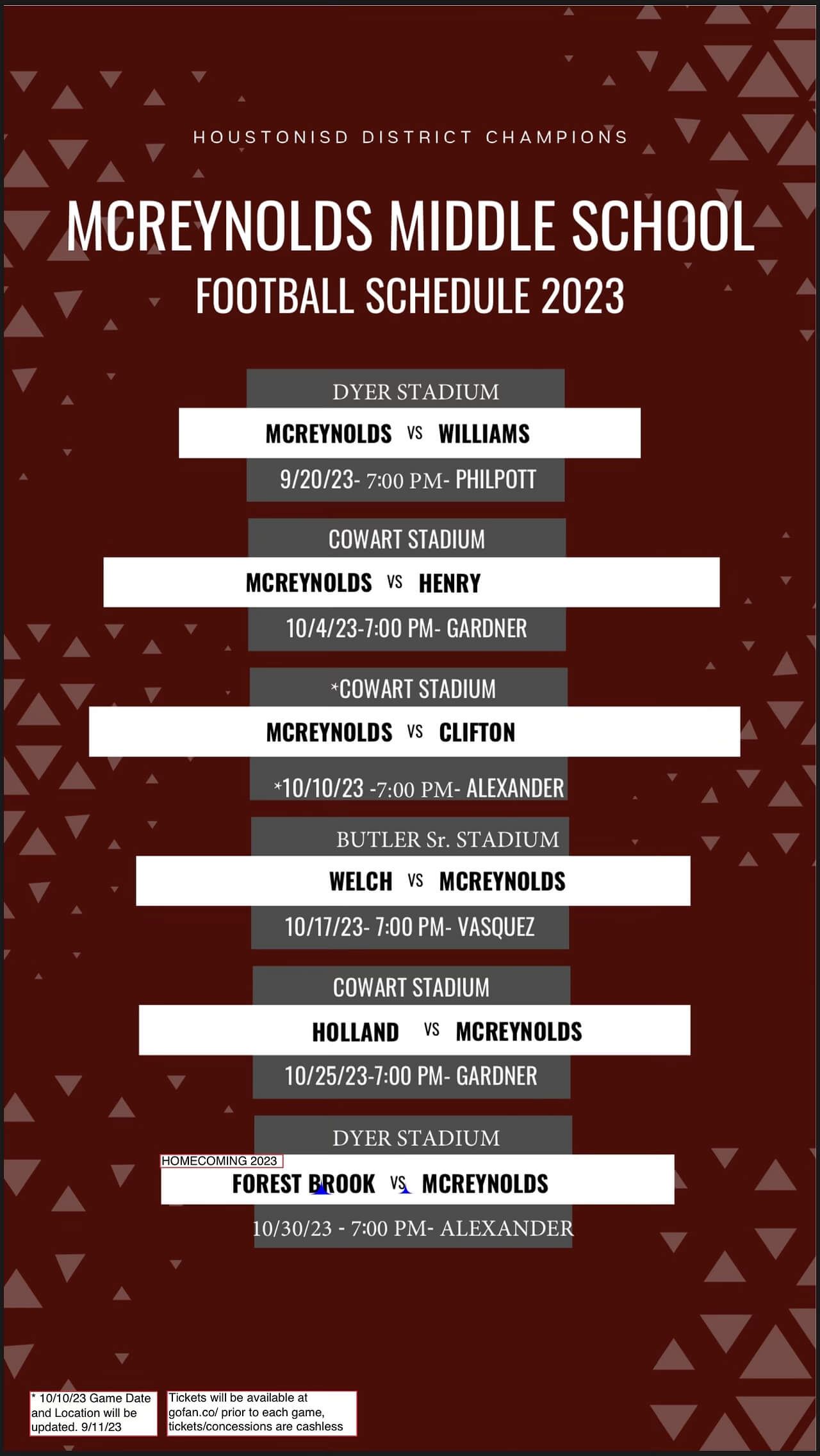 Football Game Schedule