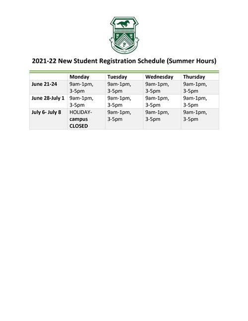 Regsummerschedule