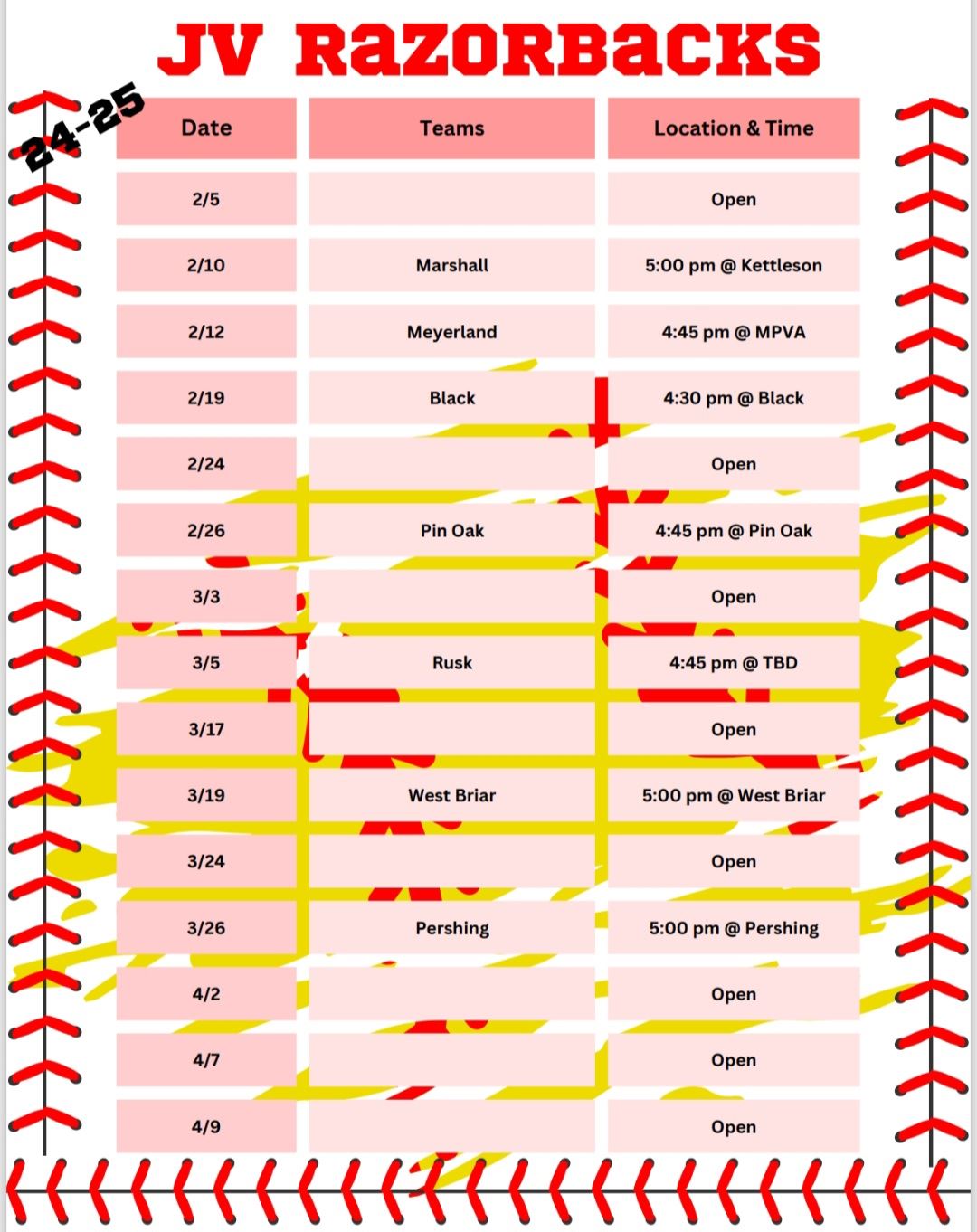 JV Schedule