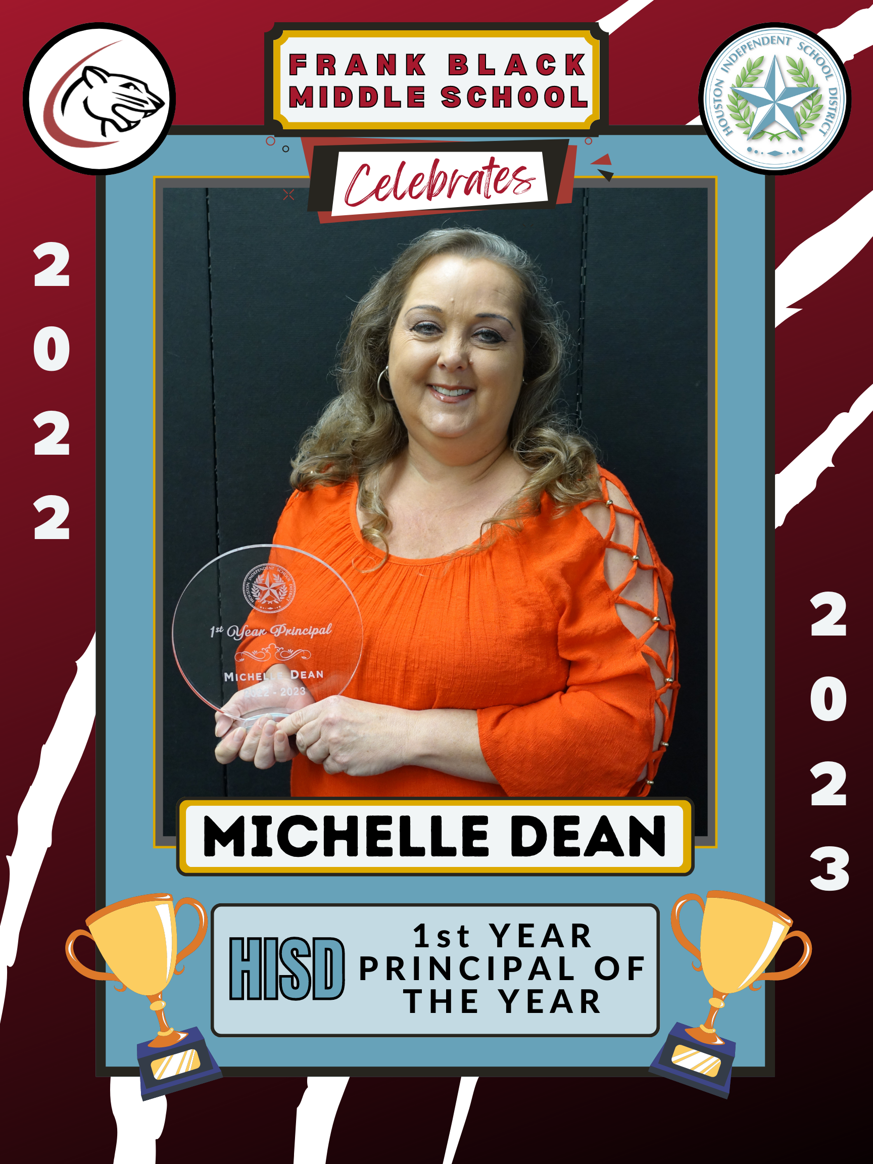 Principal Dean with HISD 1st Year Principal crystal award