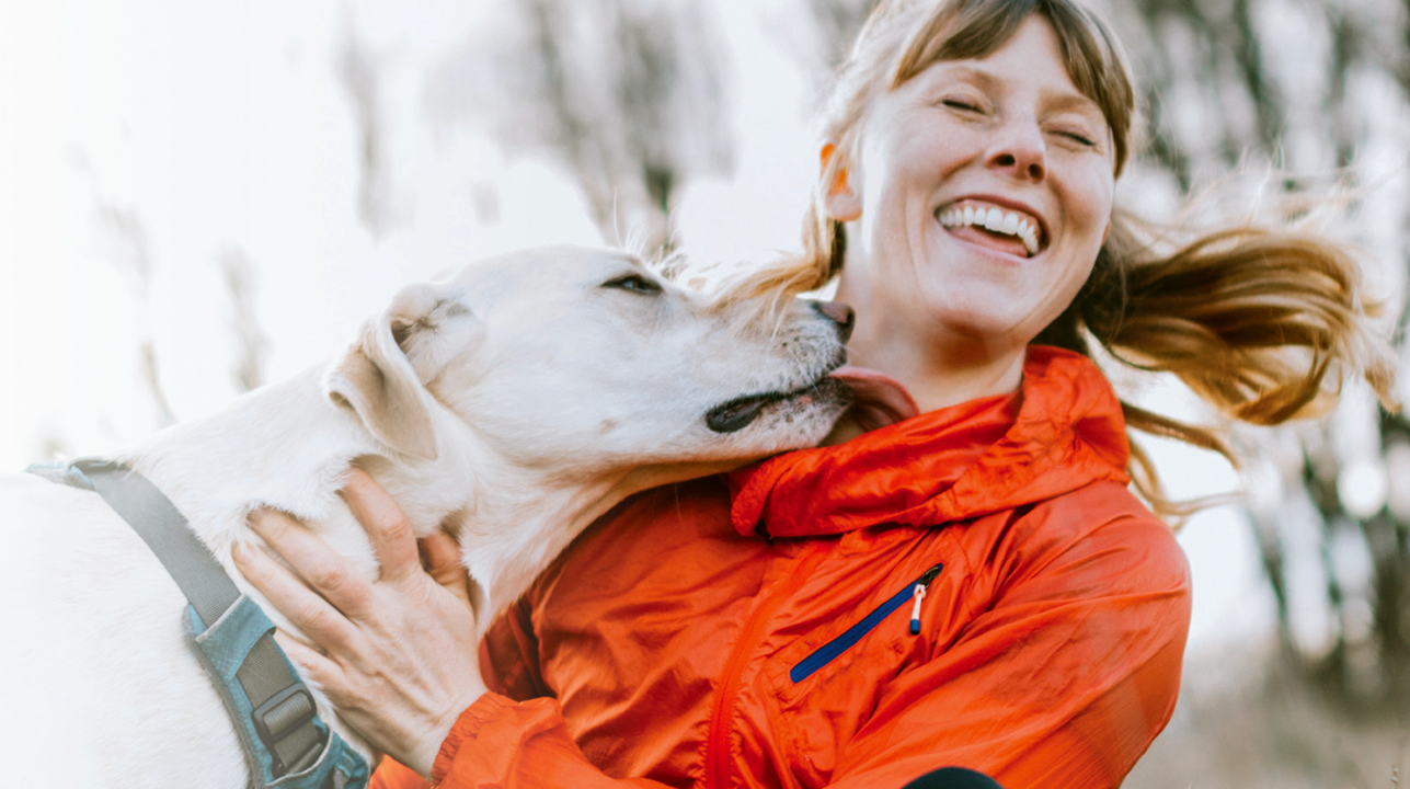 happy woman with dog