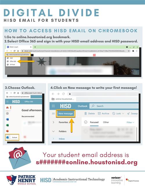 how to access HISD email on chromebook in English 