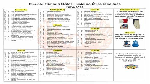 Lista de Utiles Escolares 2024-2025